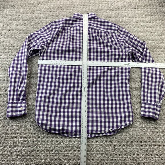 J. Crew Button Down Shirt Men Small S Purple White Checkered Polo Preppy Casual - Picture 6 of 8